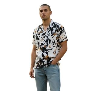 Denim & Flower Ricky Singh Floral Print Short Sleeve Button Up Shirt Size L